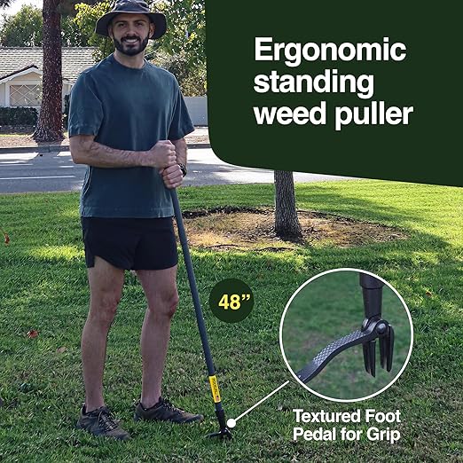 Rocklin™ Stand Up Weed Puller Tool - 4 Claw Steel Head - 48 inch Handle - 100% Metal - Easily Remove Weeds Without Bending or Kneeling WeedPuller