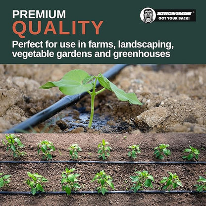 Strongman Premium Drip Irrigation | 1640 ft 5/8" Tape Roll | Smart Regulator | Garden Drip Watering System for Plants, Lawn, Greenhouse | 0.26 GPH | 0.4mm Thickness