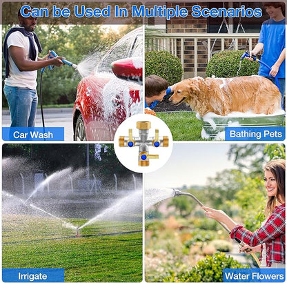 Brass Garden Hose Splitter, 3 Way Hose Splitter, Outdoor Hose Splitter, GHT 3/4 In, Female Inlet And 3 Way 3/4 In (Increase Flow Style) (silver)