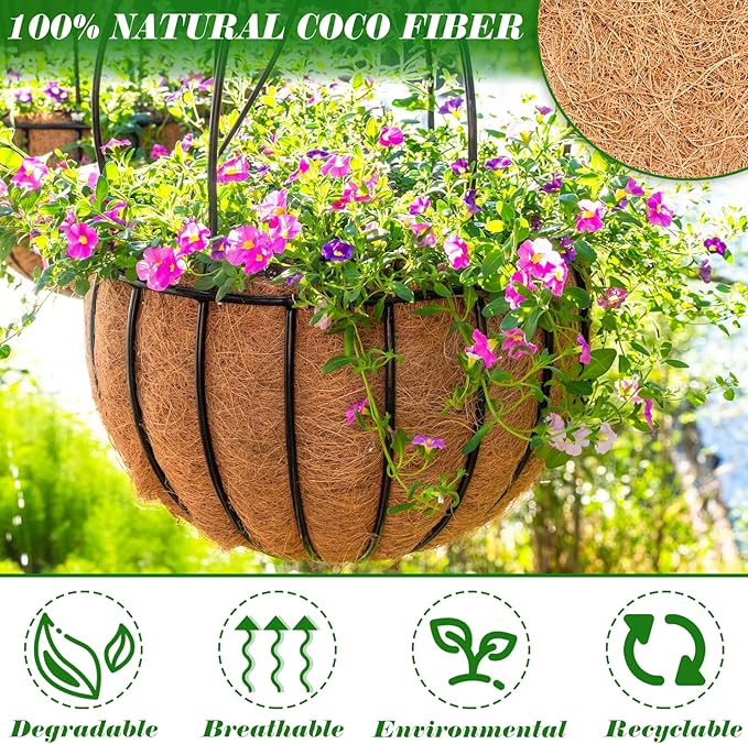 ZeeDix 20 Inch Coco Liners for Hanging Baskets, 3 Pcs Round Coco Liner 100% Natural Coco Fiber Basket Coconut Replacement Liner for Hanging Baskets Planters Flowers Vegetables(20in-3pcs)