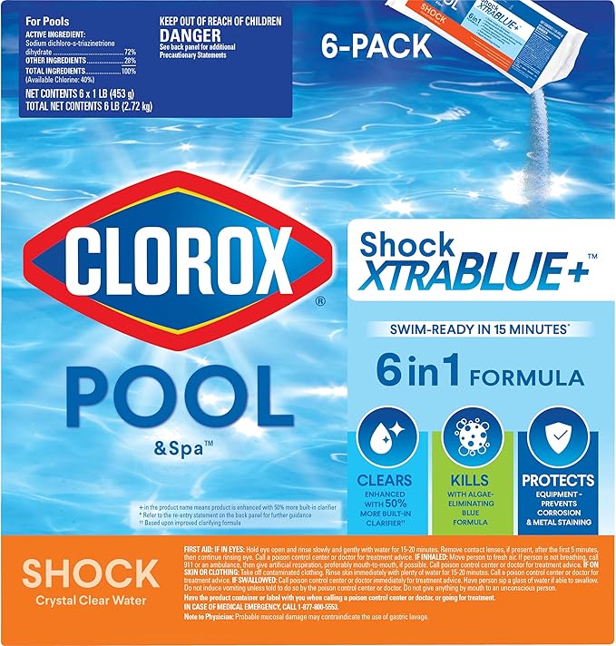 Clorox® Pool&Spa™ Shock XTRABLUE® Plus, Kills Bacteria & Algae in Swimming Pools, Swim-Ready in 15 Minutes, (6-Pack)