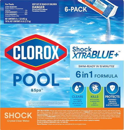 Clorox® Pool&Spa™ Shock XTRABLUE® Plus, Kills Bacteria & Algae in Swimming Pools, Swim-Ready in 15 Minutes, (6-Pack)
