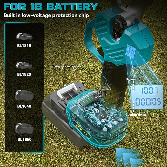 TOCiTAA Electric Pruning Shears Compatible with Makita Battery, Pruners for Gardening 1.5-2 Inch Cutting Diameter with 2 Pack 2.0Ah Batteries, Cordless 13ft. Pole Pruner with Pruning Blade