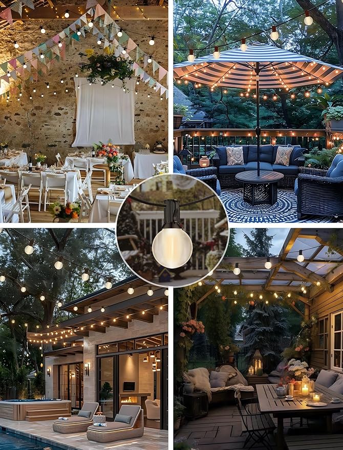 G40 25FT LED Outdoor String Lights,Frosted Patio Lights with 27 (2 Spare) Plastic Shatterproof Globe Bulbs,Connectable Outside Hanging Lights for Porch,Garden, Backyard,Wedding Decor