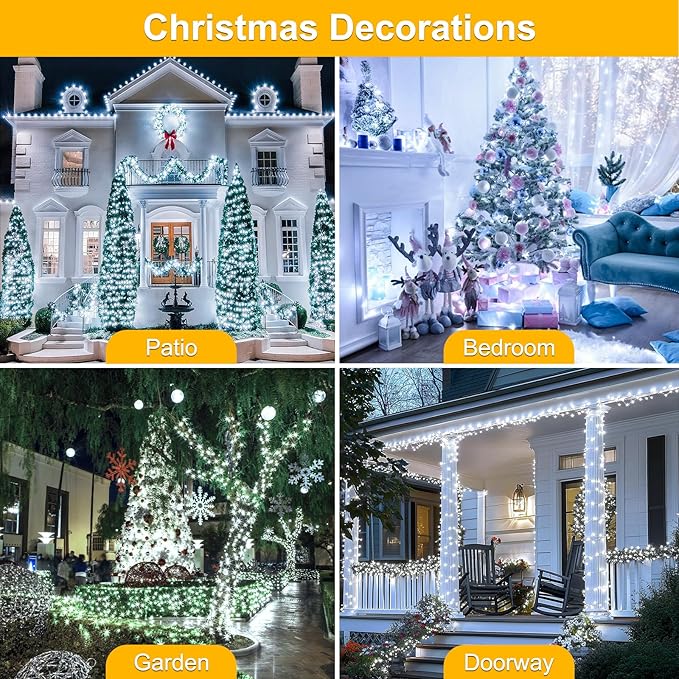 Christmas Cluster Lights Plug-in -52FT 800 LED Firecrackers String Lights,8 Modes Timer Waterproof Twinkle Fairy Lights for Christmas Tree Garland Party (Cool White)