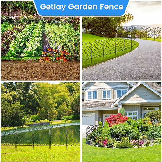 Decorative Garden Fence 24 Pack,24 Ft (L) X 24 in (H) Black Mesh Rustproof Metal Fence, Animal Barrier Fence for Small Dog, Border Folding Patio Fences,Outdoor Flower Bed Landscape Decor