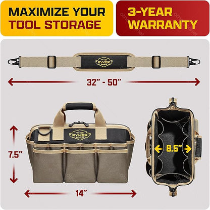 The Ryker Heavy Duty Tool Bags for Men/Women. 14 Inch Small Wide Mouth Mechanic/plumber/Contractor/Electrician Tool Bag Organizer 22Pockets Soft Portable Tools Bags Organizer Toolbag for plumbing