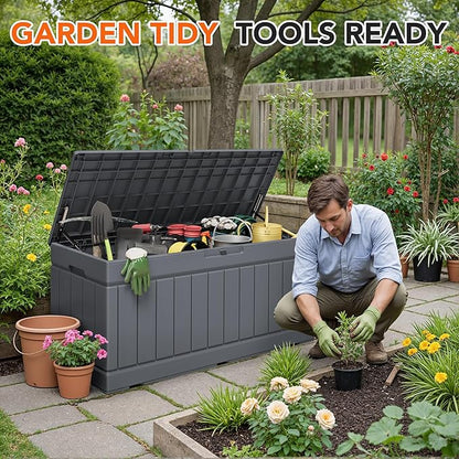 78 Gallon Deck Box Outdoor Indoor Waterproof Storage Box for Patio Furniture, Pool Accessories, Garden Tools, and Cushion Storage, Gray