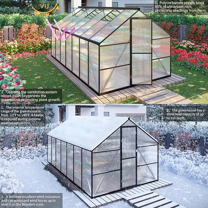 CQZY 8x10 FT Greenhouse for Outdoors,Green House for Outside,Dark Gray