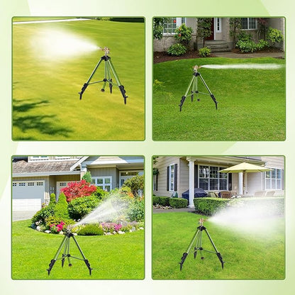 Impact Sprinklers on Tripod Base with Ground Plugs,Heavy Duty Brass Head Sprinkler with 360 Degree Spray,0-44ft Large Area Irrigation,Tripod Sprinkler with Extension Legs for Yard Garden Lawn,2 Pack