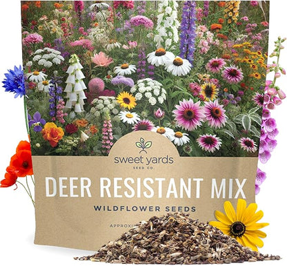 Deer Resistant Wildflower Seed Mixture - Bulk 1 Ounce Packet - Over 15,000 Deer Tolerant Seeds - Open Pollinated and Non GMO