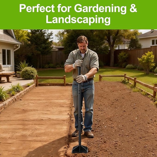 Heavy Duty Steel Tamper with Upgraded Bolts & Reinforced Base, 48" Handle with Comfortable Rubber Grip, 8×8" Plate, Easy to Assemble Hand Tamper for Soil, Gravel, Asphalt & Lawn