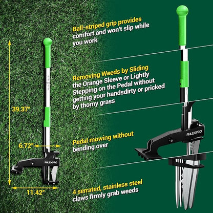 Stand Up Weeder Puller, 4-Claws Gardening Weeding Tools - Phlexpro 2025 New Upgraded Back-Saver 39.3" Long Handle Weed Puller Dandelion Remove Tool for Garden/Lawn/Patio/Farm Use