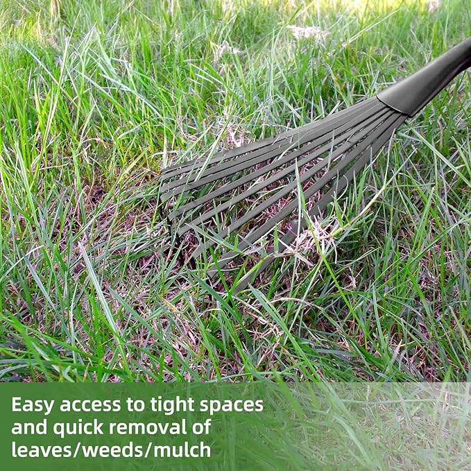 2 Pcs Gardening Hand Rake, 14.5" Alloy Steel Short Handle Shrub Rake for Soil Loosening, Planting and Spreading Mulch, Raking Flower Beds