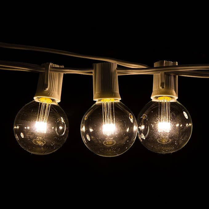 Hometown Evolution, Inc. LED Outdoor Globe String Lights (50 Foot, LED G40 Clear - White Wire - 1.6 Inch .6 Watt Bulbs)