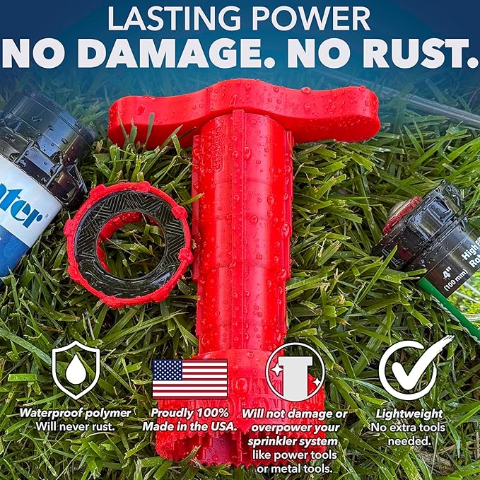 Sprinkler Head Removal Tool 4-in-1, Replace Your Sprinklers Without Digging in Under 2 Minutes, Most Brands Rainbird Toro Orbit Hunter K-Rain, Upgraded Tool Made in USA, Rust-Proof Sprinkler Shirt