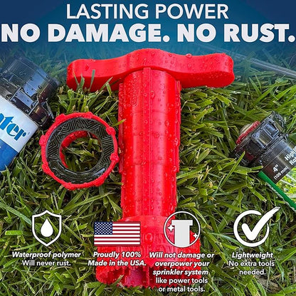 Sprinkler Head Removal Tool 4-in-1, Replace Your Sprinklers Without Digging in Under 2 Minutes, Most Brands Rainbird Toro Orbit Hunter K-Rain, Upgraded Tool Made in USA, Rust-Proof Sprinkler Shirt