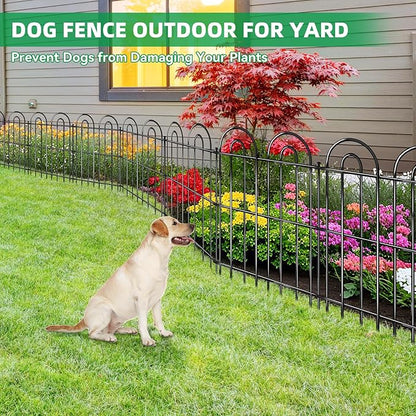 25 Panels Decorative Garden Fence, 32 in(H) X 50 ft(L) No Dig Dog Fence Outdoor for Yard, Rustproof Tall Metal Garden Fencing Animal Barrier with Ground Stakes, Temporary Fencing for Patio Outdoor