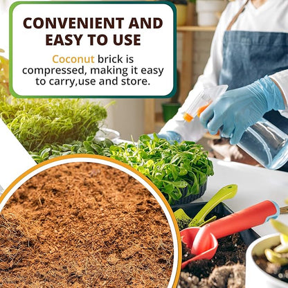 Coco Coir Brick 10 LB - Premium Compressed Coconut Fiber Block for Indoor Plants, Seed Starting & Hydroponics - Low Salt Triple Washed - Expands to 75 Quarts - 100% Natural Peat Alternative