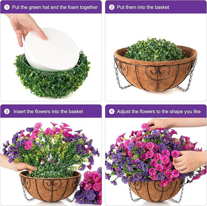 Artificial Fake Hanging Flowers Plants Baskets for Outdoors Spring Summer Decoration, UV Resistant Faux Silk Morning Glory in Planter Realistic for Outside Porch Patio Balcony Garden Yard Home Decor