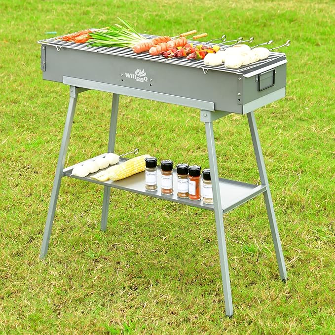 Charcoal Grills Commercial Quality Portable Multiple Size Hibachi BBQ Lamb Skewer Folded Camping Barbecue Grill for Garden Backyard Party Picnic Travel Outdoor Cooking Use(31.6x10.3x5.1 inch)
