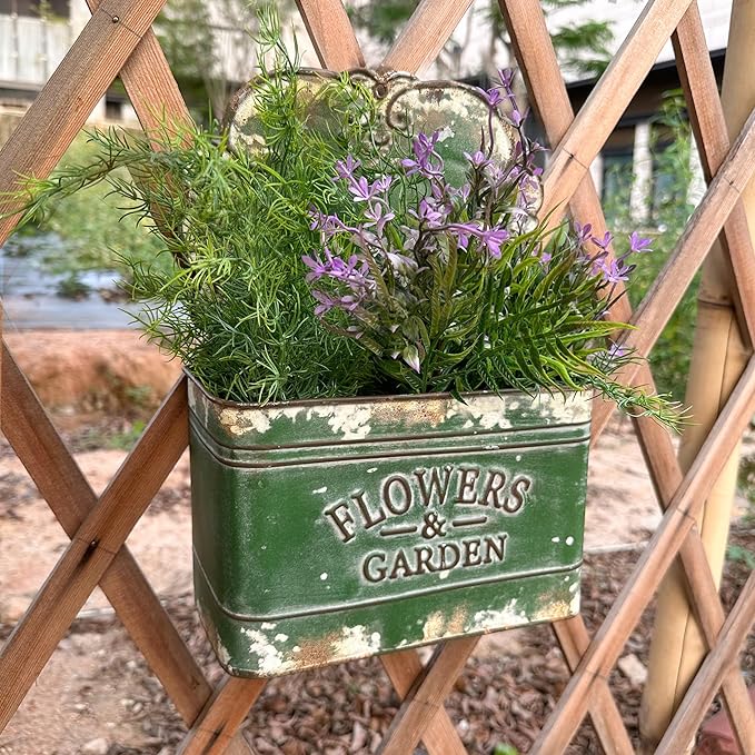 CVHOMEDECO. Farmhouse Metal Wall Planter Rustic Galvanized Flower Holder Wall Mount Flower pots for Indoor, Outdoor and Wall Decor, Set of 2 (Green)