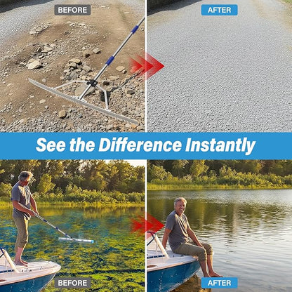 Aluminum Landscape & Lake Rake, 31'' Wide Heavy Duty Rakes for Gravel Driveway Leveling,Soil Loosening,Aquatic Weed,Algae Removal, Long Handle Landscaping Tool for Beach, Garden & Lawn Yard Cleaning