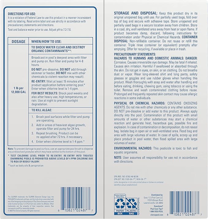 Clorox® Pool&Spa™ Shock XTRABLUE® Plus, Kills Bacteria & Algae in Swimming Pools, Swim-Ready in 15 Minutes, (6-Pack)