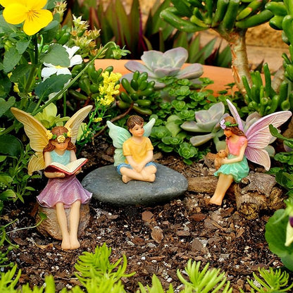 PRETMANNS Fairy House Kit - Fairy Garden Accessories for Outdoor Miniature Village Decor, with Three Fairies - House, 9" High & Treehouse Door can Open Wide - 4 Piece Supplies
