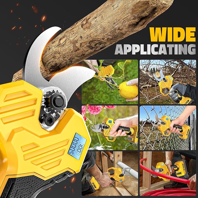 Pruning Shears Compatible with DeWalt 20v Battery, 1.5-2-Inch Cordless Electric Pruner with LCD Display & Imported SK7 Steel Blades for Gardening Tree Pruning(No Battery)