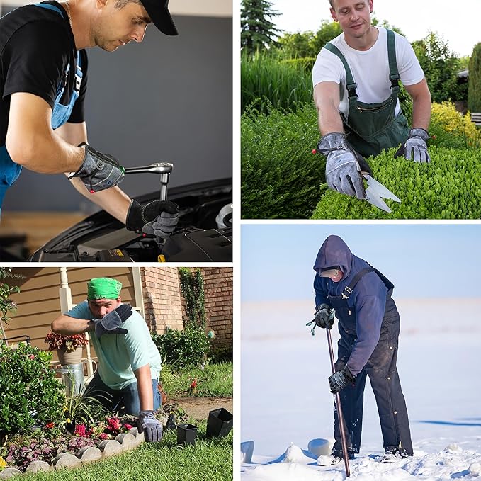 Leather Work Gloves for Men or Women. XX-Large Glove for Gardening, Tig/Mig Welding, Construction, Chainsaw, Farm, Ranch etc. Cowhide, Cotton Lined, Utility, Firm Grip, Durable. Grey-Black 2XL