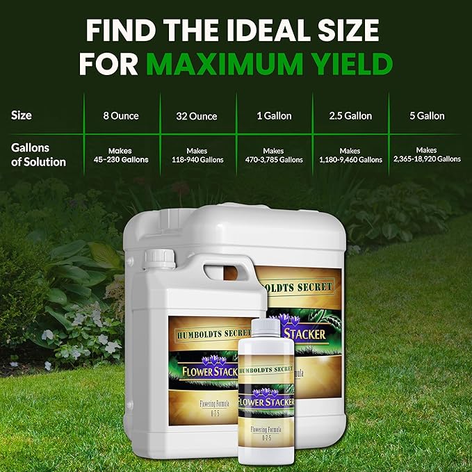 Humboldts Secret Flower Stacker | 0-7-5 Bloom Booster with Vitamin B1 | High Phosphorus Potassium Flowering Nutrients | Potting Soil Hydroponics Coco | Indoor & Outdoor Plants | 32 Ounce