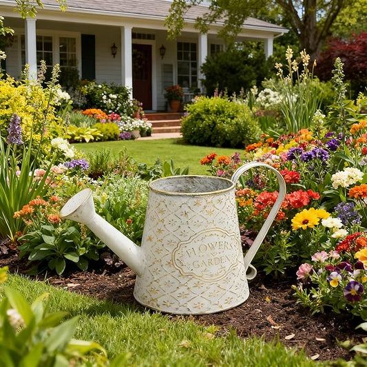 Vintage Metal Flower & Garden Watering Can, Rustic Farmhouse Decorative Watering Pot Planter for Home Patio Backyard Outdoor Plant Care