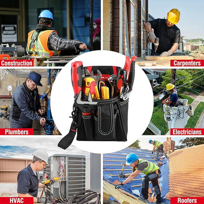 Olympia Tools 7 Pocket Tool Pouch with Belt Clip, Black & Red