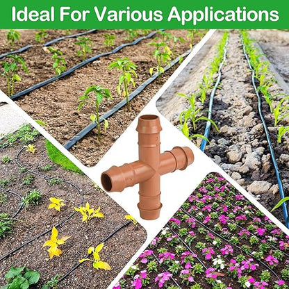 10 Pack 1/2 Inch Drip Irrigation Cross Fittings - 17mm 1/2'' Drip Line Barbed Cross Tee Connectors for 1/2 Inch Drip Irrigation Tubing (0.600'' ID) Irrigation Attachment Parts