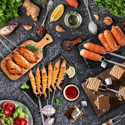 Briout Extendable Stainless Steel Roasting Sticks - Smores Sticks for Fire Pit Long 32 Inch, Smore Skewers Hot Dog Fork Campfire Accessories, Camping Essentials for S'mores - 15 Pack