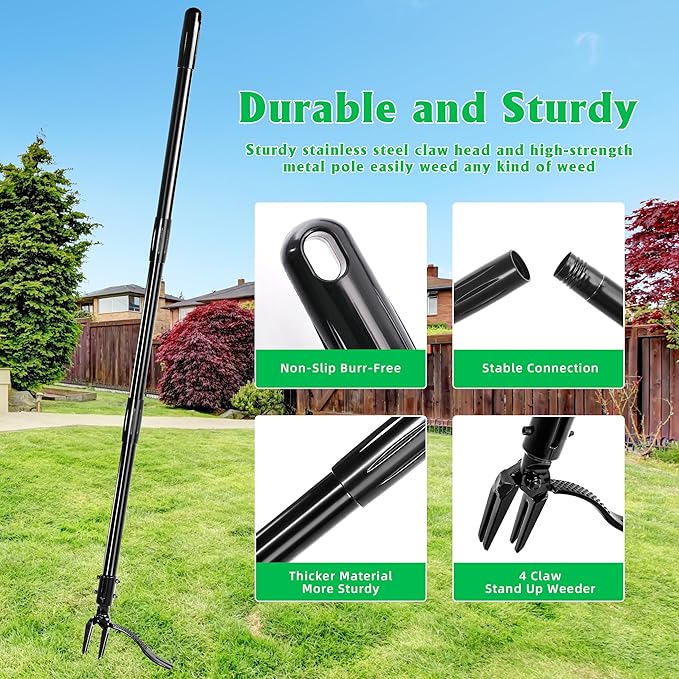YMHB Weed Puller Tool, 50 Inch Stand Up Heavy Duty Weed Puller Tool, Gardening Hand Weeding Tool, 4 Claw Steel Head with Long Metal Handle Weed Remove Tool for Yard and Garden ﻿