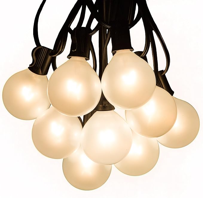 Hometown Evolution, Inc. 50 Foot Outdoor Globe Patio String Lights - Set of 50 G50 White Pearl 2 Inch Bulbs with Black Cord