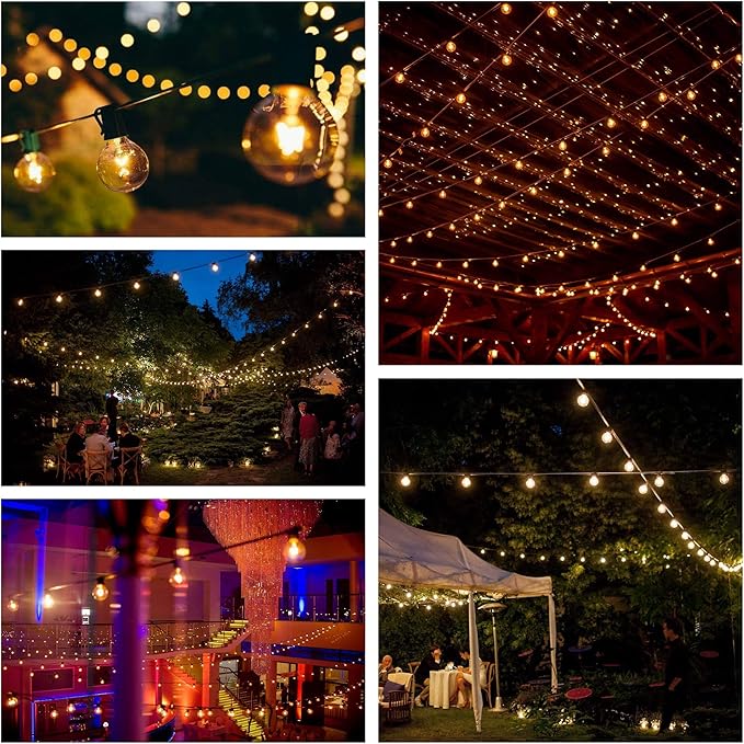 Hometown Evolution, Inc. 50’ G40 Globe Patio String Lights Set with Clear Bulbs and Black Wire (+ 2 Free Spares)