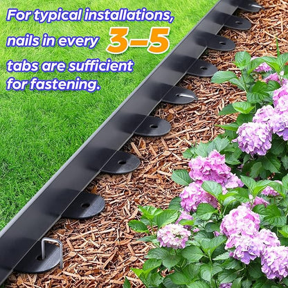 Landscape Edging, 1.5" x 20' Plastic Garden Edging with 20 Pcs Metal Spikes, Flexible Garden Border for Lawn, Landscaping, Flower Beds