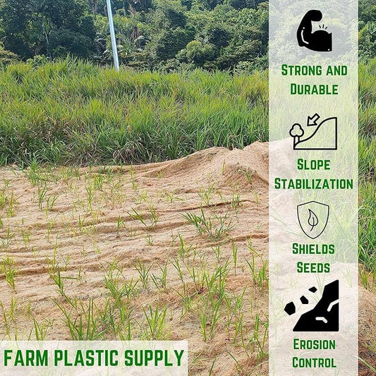Farm Plastic Supply - Extra Large Straw Erosion Control Blanket - Straw Garden and Landscape Cover, Erosion Control Blanket, Straw Blanket, Erosion Control, Slope Stabilizer (8' x 562.5' - 4 Rolls)