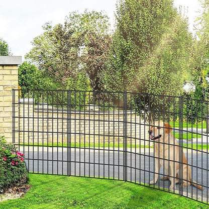 Metal Garden Fence 40in (H) x 23.3ft (L), 10 Panels + 11 Stakes Dog Fences Border Fence Animal Barrier, No Dig Garden Fencing for Yard Flower Bed Lawn Patio Outdoor, PIN402810 Black
