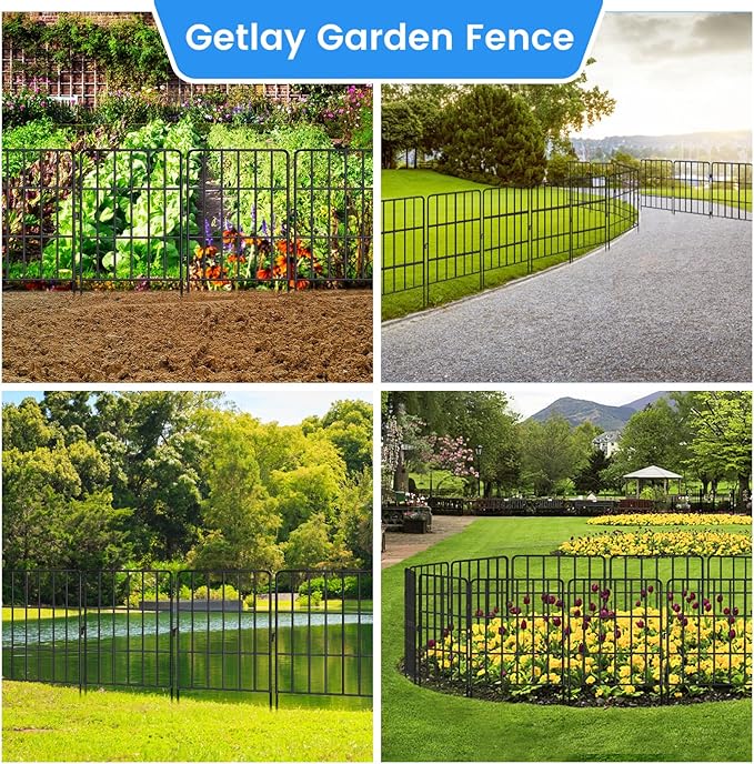 Decorative Garden Fence 24 Pack, 24 Ft (L) X 24 in (H) Black Square Rustproof Metal Fence, Animal Barrier Fence for Small Dog, Outdoor Flower Bed Landscape Decor for Yard