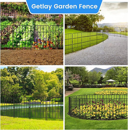 Decorative Garden Fence 24 Pack, 24 Ft (L) X 24 in (H) Black Square Rustproof Metal Fence, Animal Barrier Fence for Small Dog, Outdoor Flower Bed Landscape Decor for Yard