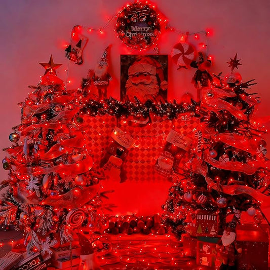 YEGUO 66ft 200 LED Red Christmas Lights Outdoor Waterproof, Green Wire String Lights Indoor, 8 Modes Twinkle Lights for Christmas Tree Plug in with Timer Memory