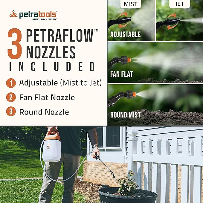 PetraTools EZ1 Battery Powered Sprayer 1 Gallon - Lawn and Garden Electric Sprayer for Weed/Pest Control, Watering & More - Battery Operated for Effortless Spraying (1 Gallon)