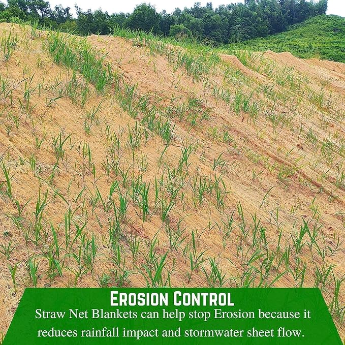 Farm Plastic Supply - Extra Large Straw Erosion Control Blanket - Straw Garden and Landscape Cover, Erosion Control Blanket, Straw Blanket, Erosion Control, Slope Stabilizer (8' x 562.5' - 1 Roll)