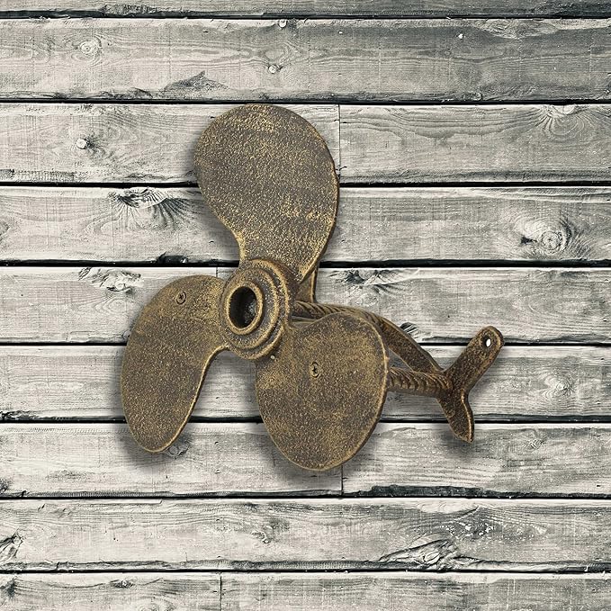 Bronze Finish Cast Iron Boat Propeller Wall-Mounted Decorative Garden Hose Hanger - Nautical Outdoor Hose Holder Decor to Add Maritime Charm to Your Garden