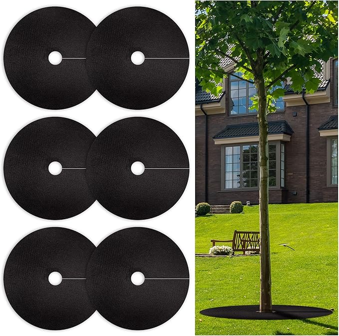 32.5 Inch Non-Woven Tree Mulch Ring 6 Pack, Weed Barrier Mat,Degradable Tree Mulch Used to inhibit Weed Growth and Landscape Weed Control Plant Root Protection (Black-6 pack-32.5")