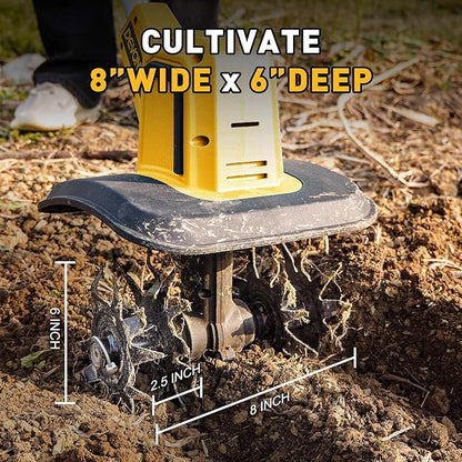 DEVONIC Cordless Electric Garden Tiller,330RPM Electric Garden Tiller, 8 in Tilling Width and 6 in Depth Garden Rototiller for Lawn/Gardening/Soil Cultivation (Without Battery)